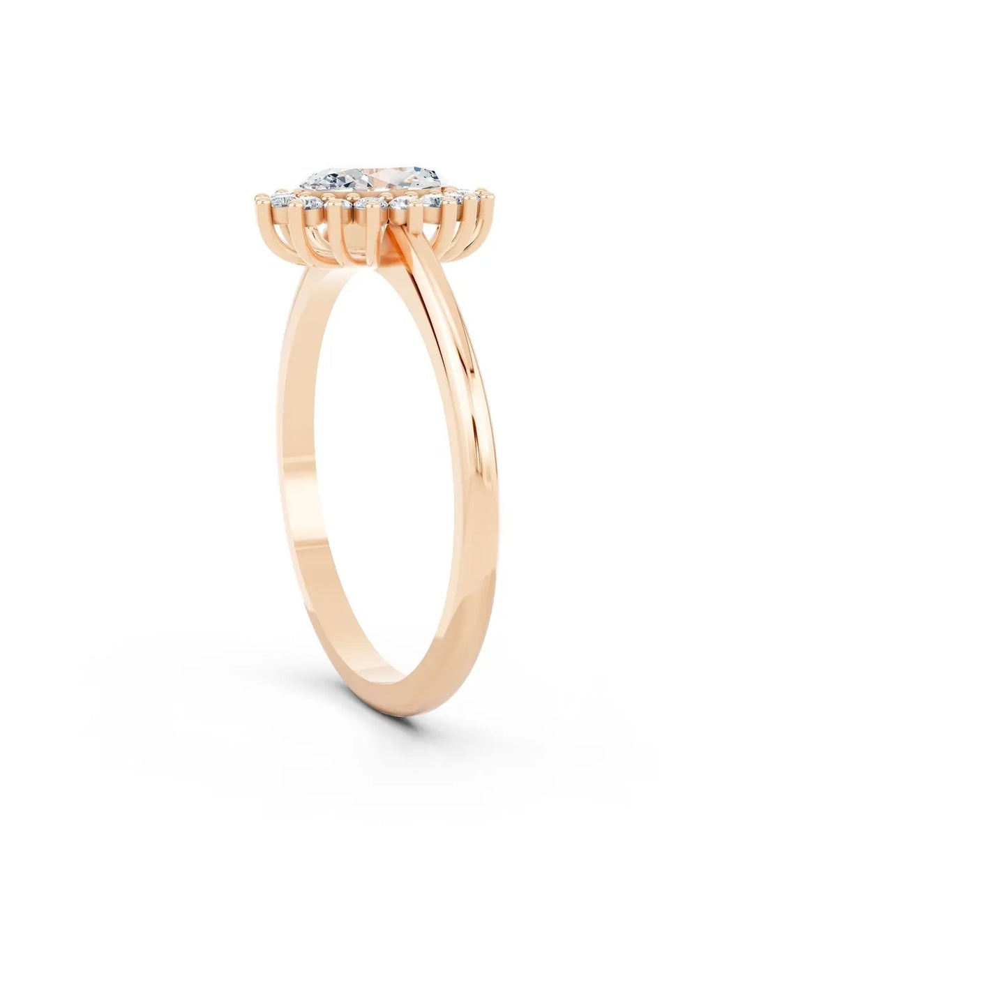 Oval Center Stone with Round Diamond Flower Halo Engagement Ring Forever For Love