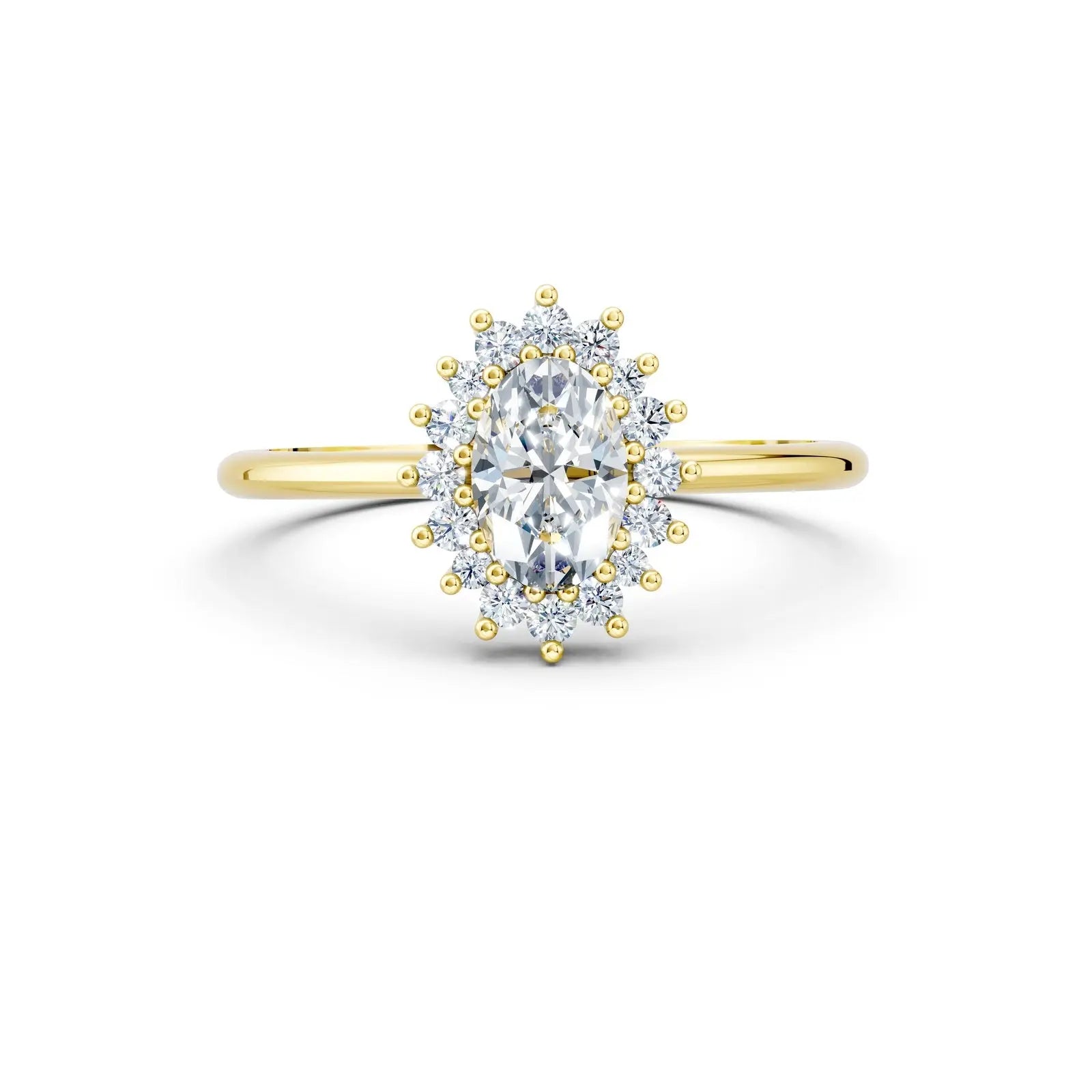 Oval Center Stone with Round Diamond Flower Halo Engagement Ring Forever For Love