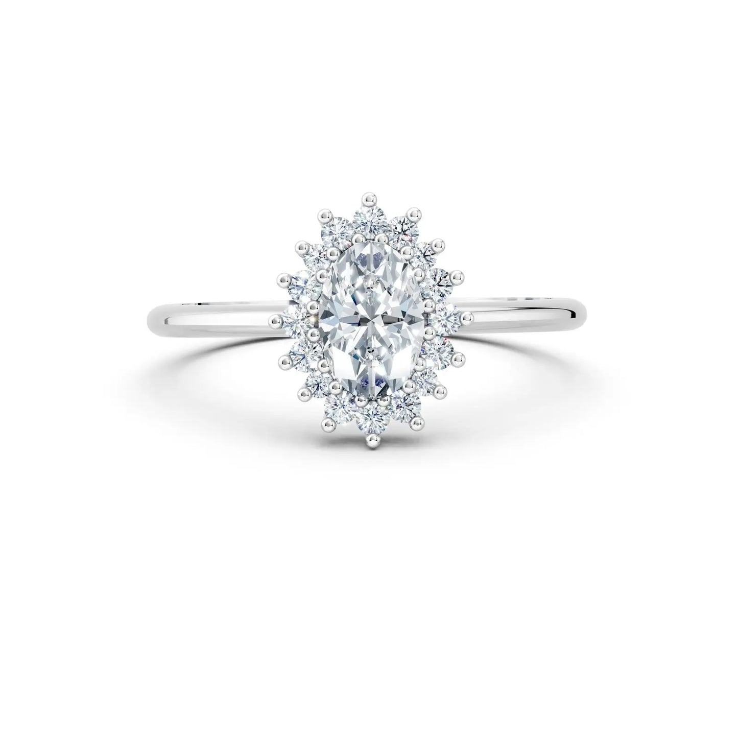 Oval Center Stone with Round Diamond Flower Halo Engagement Ring Forever For Love