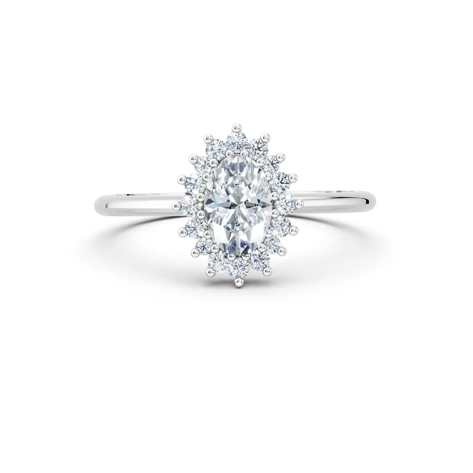 Oval Center Stone with Round Diamond Flower Halo Engagement Ring Forever For Love