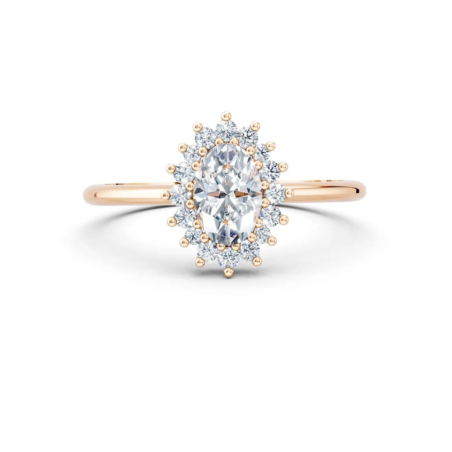 Oval Center Stone with Round Diamond Flower Halo Engagement Ring Forever For Love