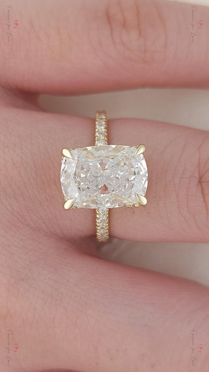 3 Ct IGI Certified Cushion Lab Diamond Hidden Halo Engagement Ring