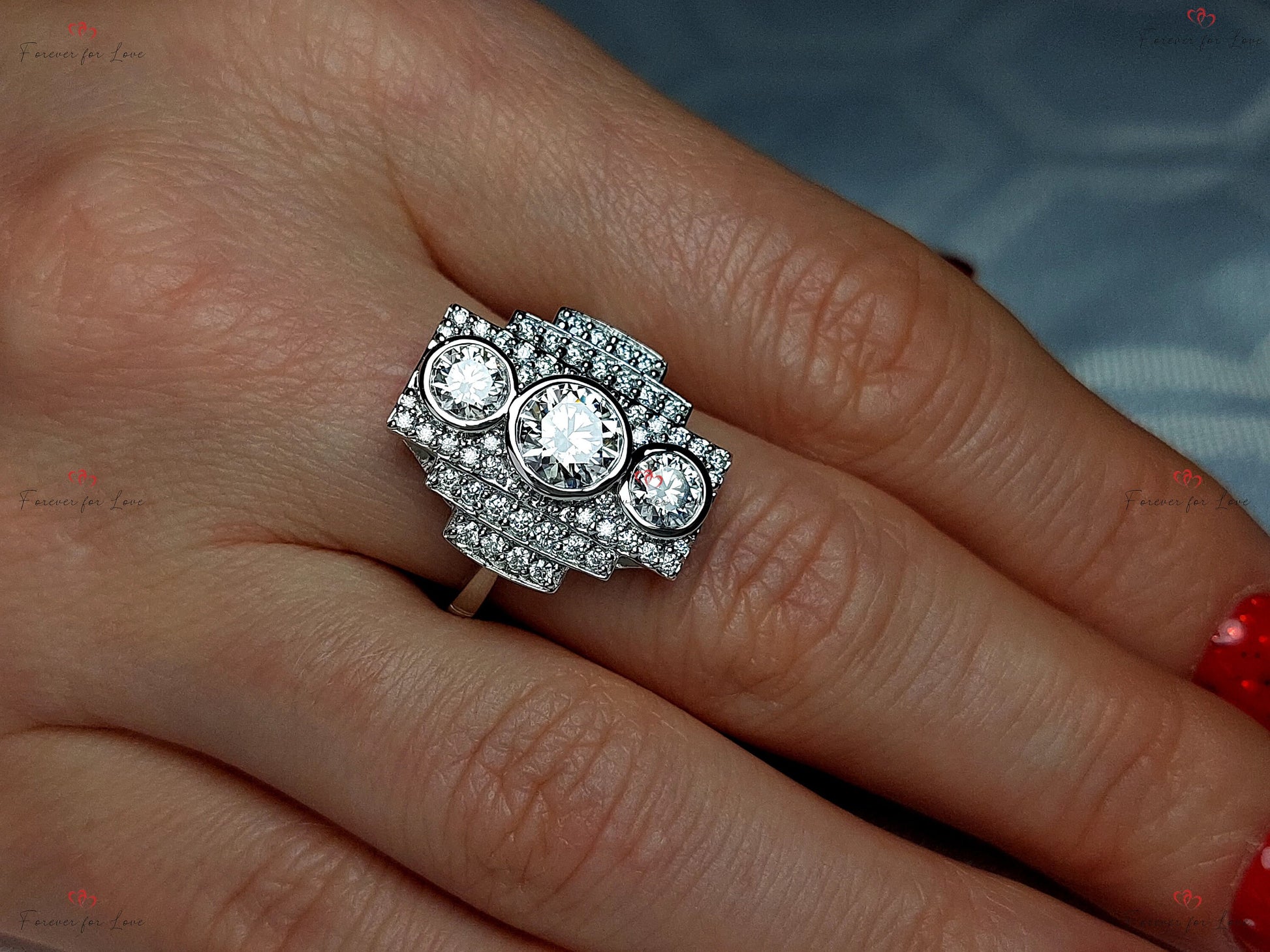 Round Lab Diamond Three Stone Engagement Ring