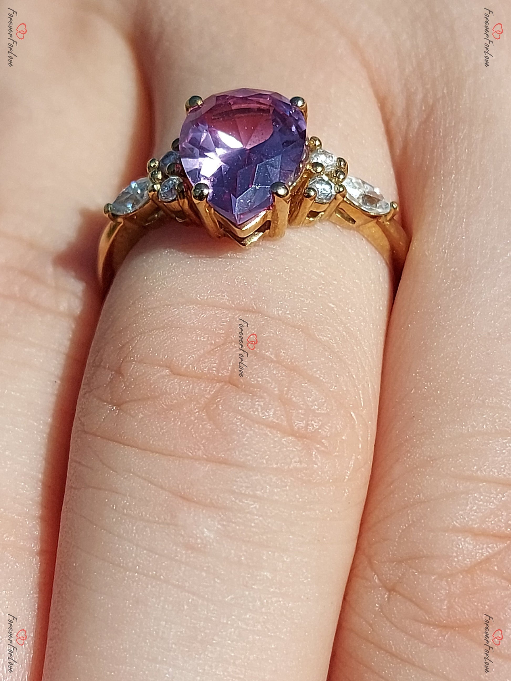 Pear Diamond, Moissanite, Alexandrite Engagement Ring