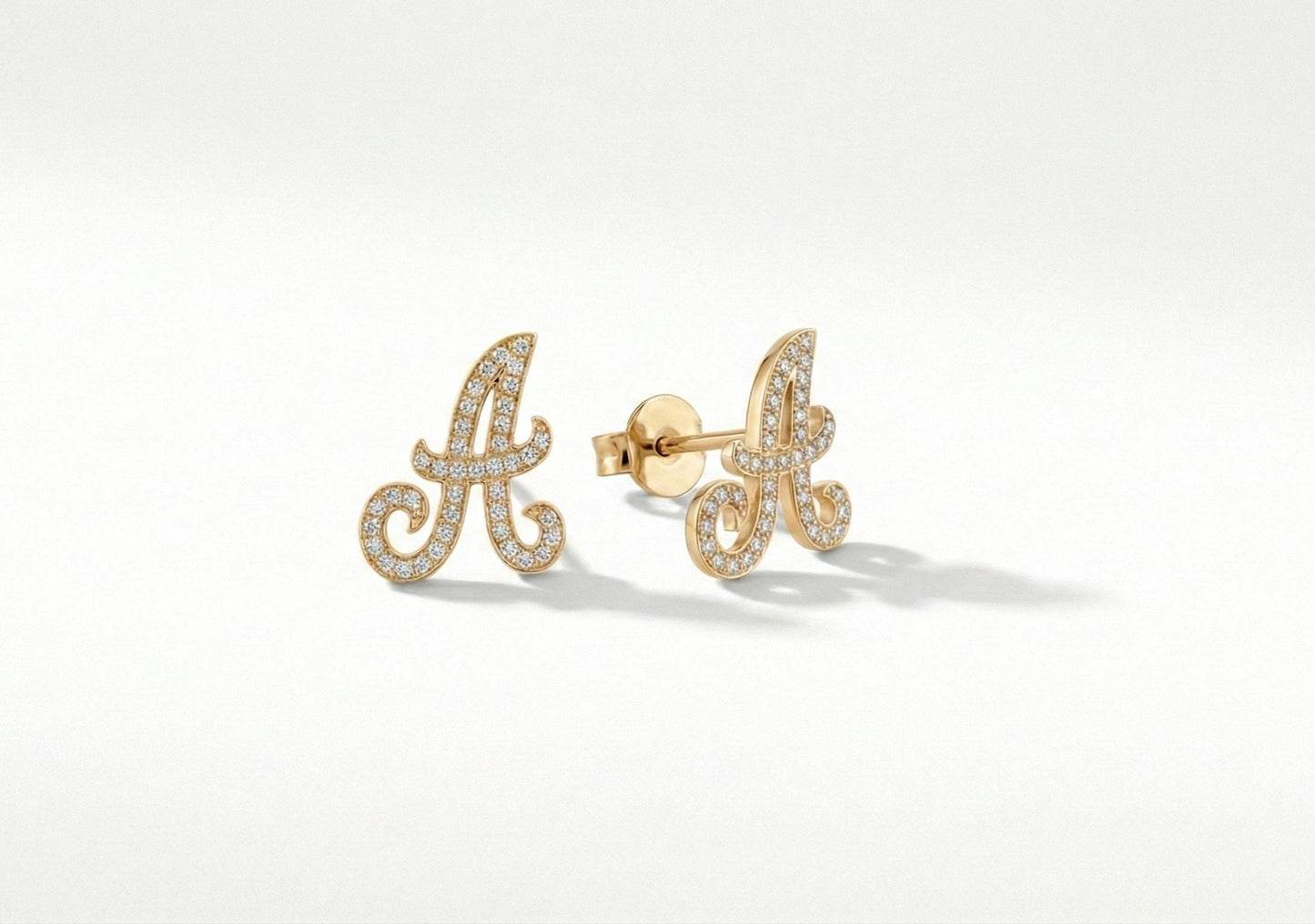 14k Mini Diamant Ohrringe, süße Initialen Ohrringe, Buchstaben Ohrstecker, minimalistischer Ohrring, personalisiertes Geschenk, Massivgold, zierliche Ohrstecker, perfektes Geschenk Moissanite engagement ring in Gold or Platinum — custom handcrafted by Forever For Love