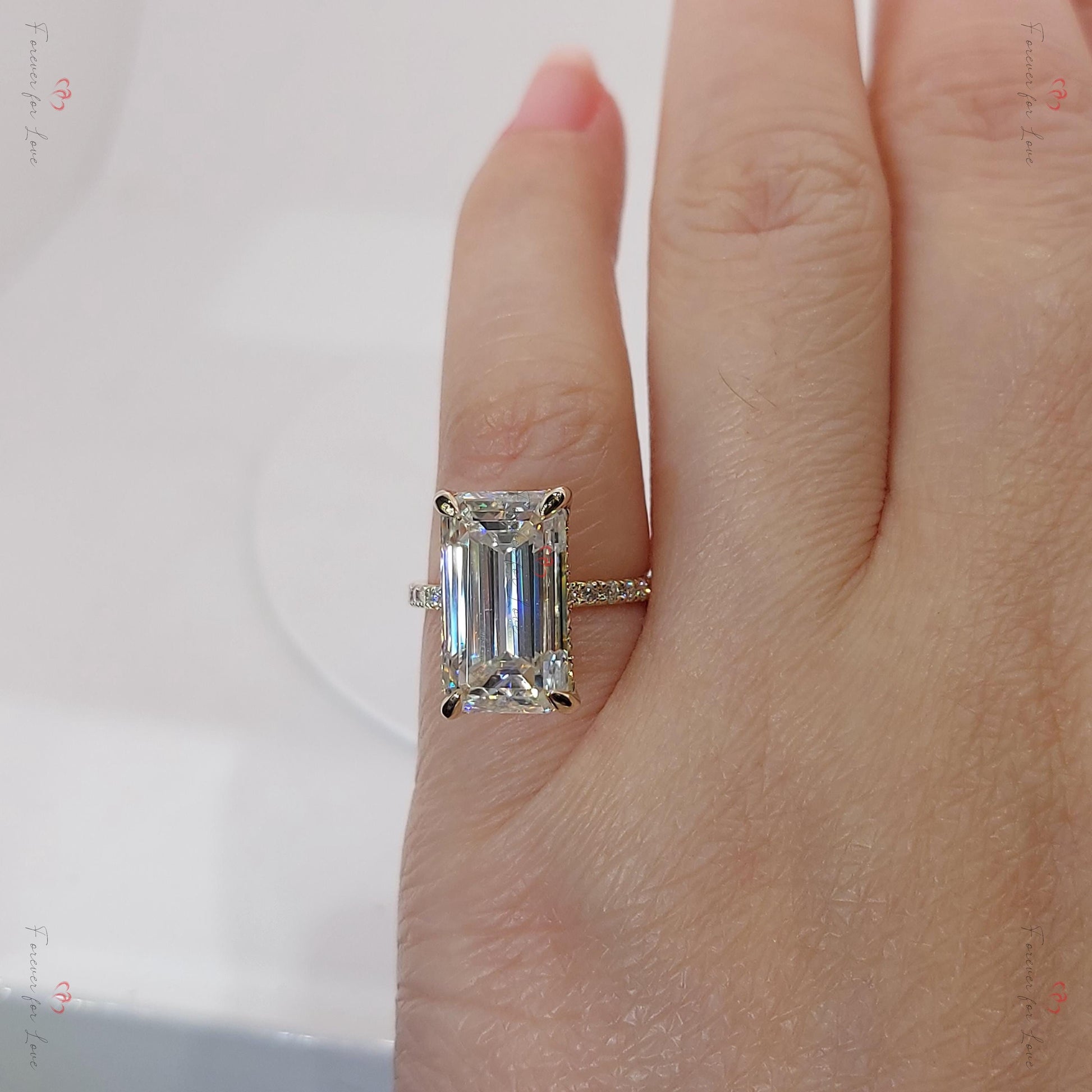 5 Ct Emerald Diamond, Moissanite, Emerald Solitaire Engagement Ring
