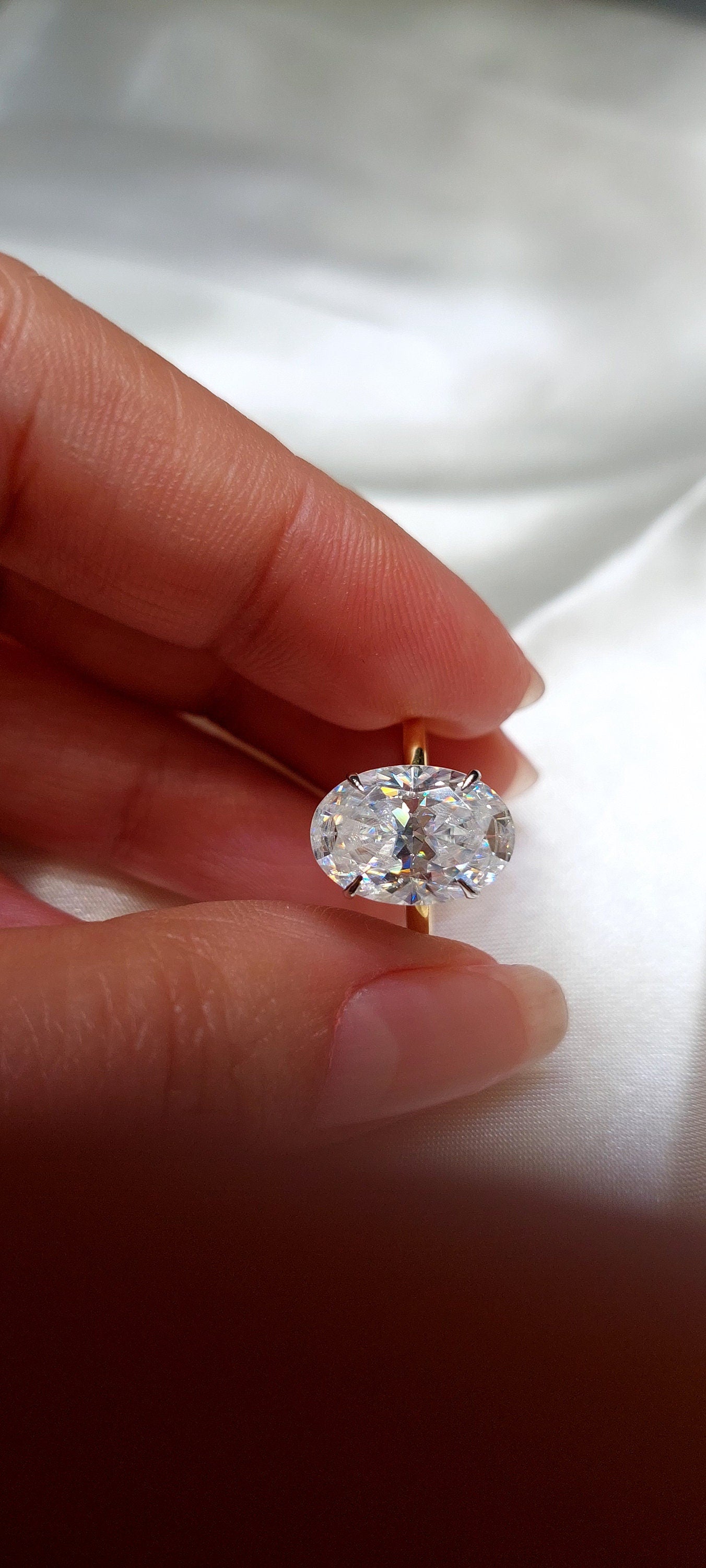 4 Ct Oval Moissanite Brilliant Halo with Wrap-Around Band Oval cut 1Ct Moissanite Brilliant Cut engagement ring in 935 Argentium Silver — custom handcrafted by Forever For Love