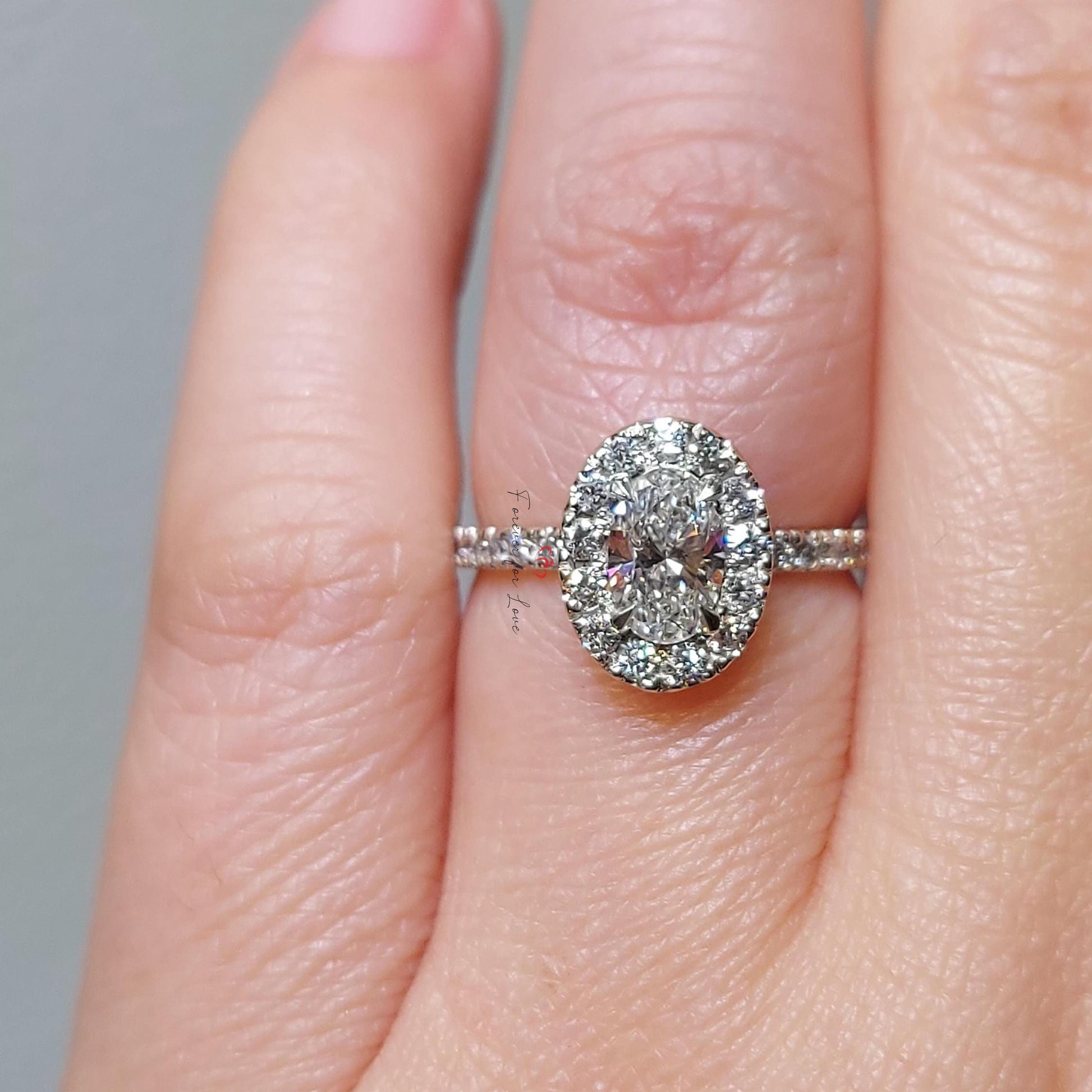 1.5 Ct Oval Diamond Halo Engagement Ring