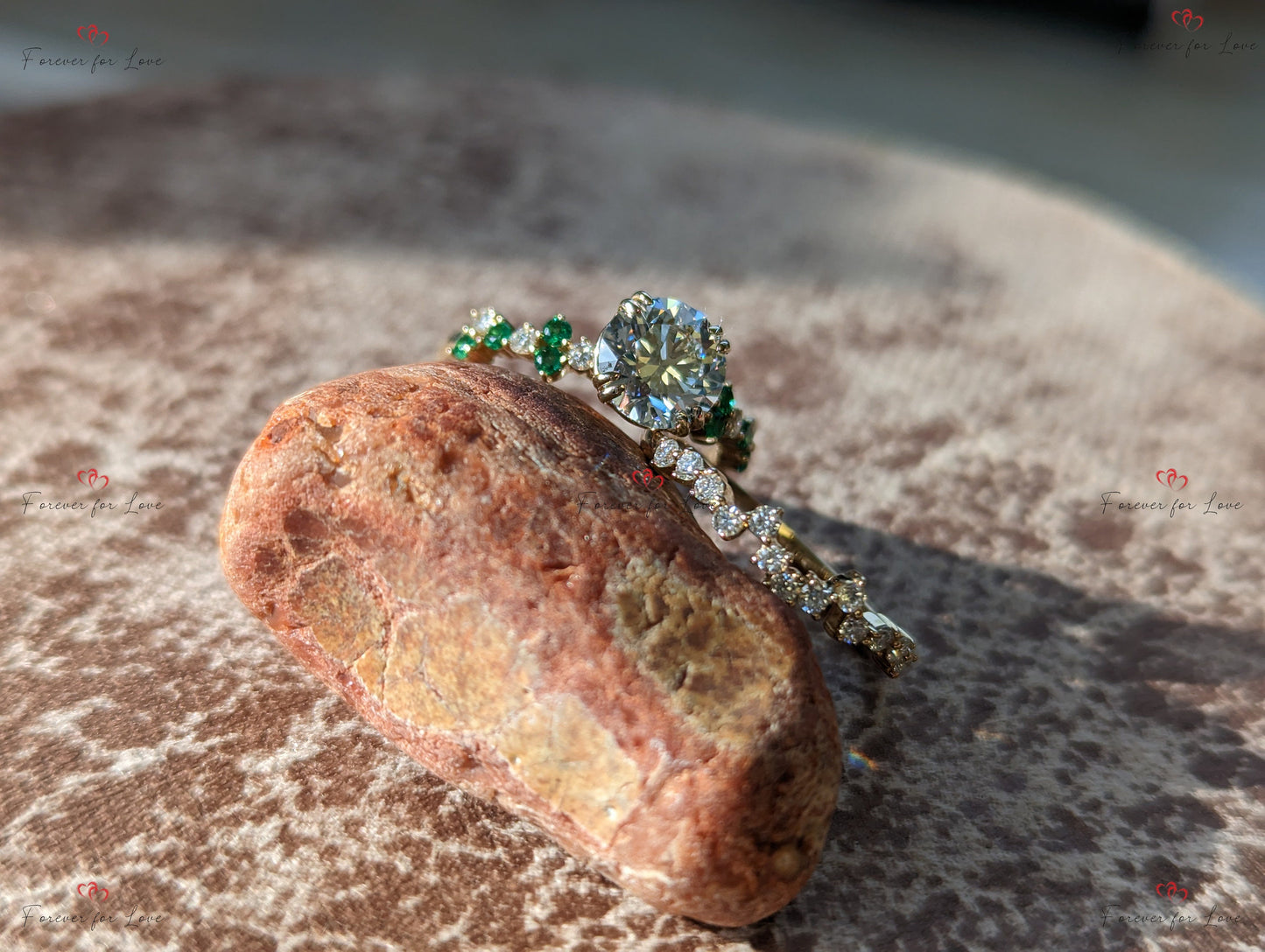 IGI Certified Emerald Lab Diamond Wedding Band Emerald cut Moissanite Brilliant Cut engagement ring in 935 Argentium Silver — custom handcrafted by Forever For Love