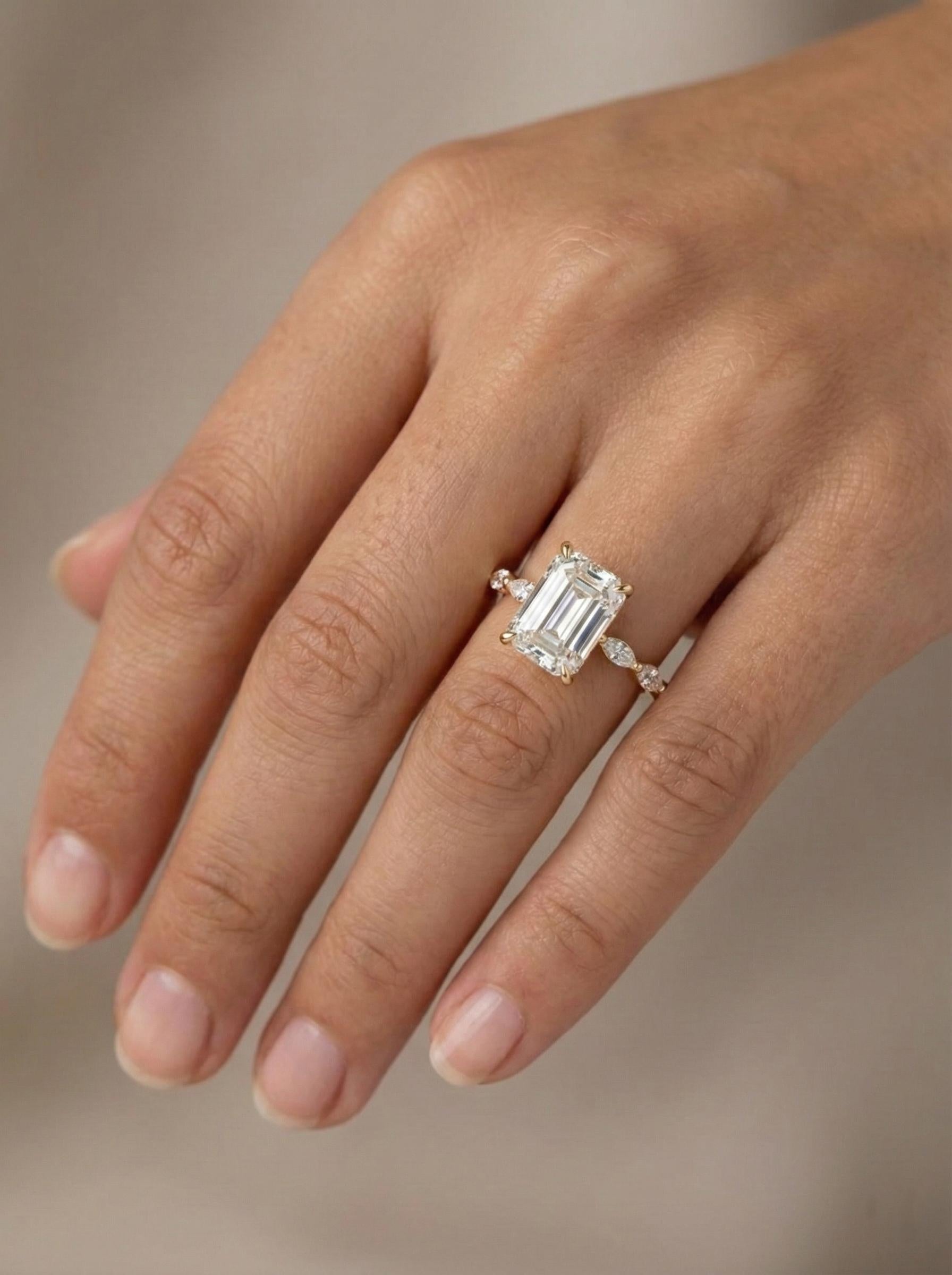 5.5 Ct IGI Certified Emerald Lab Diamond Engagement Ring