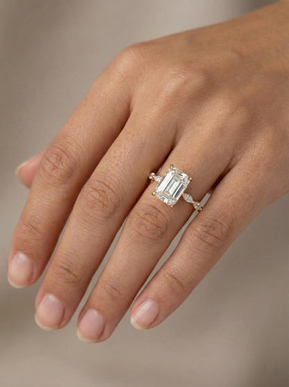 5.5 Ct IGI Certified Emerald Lab Diamond Engagement Ring