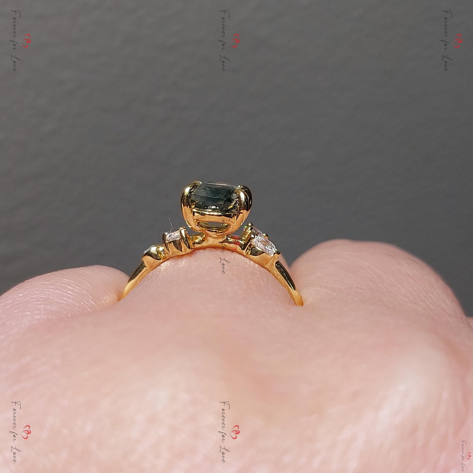 Oval Diamond, Moss Agate Engagement Ring
