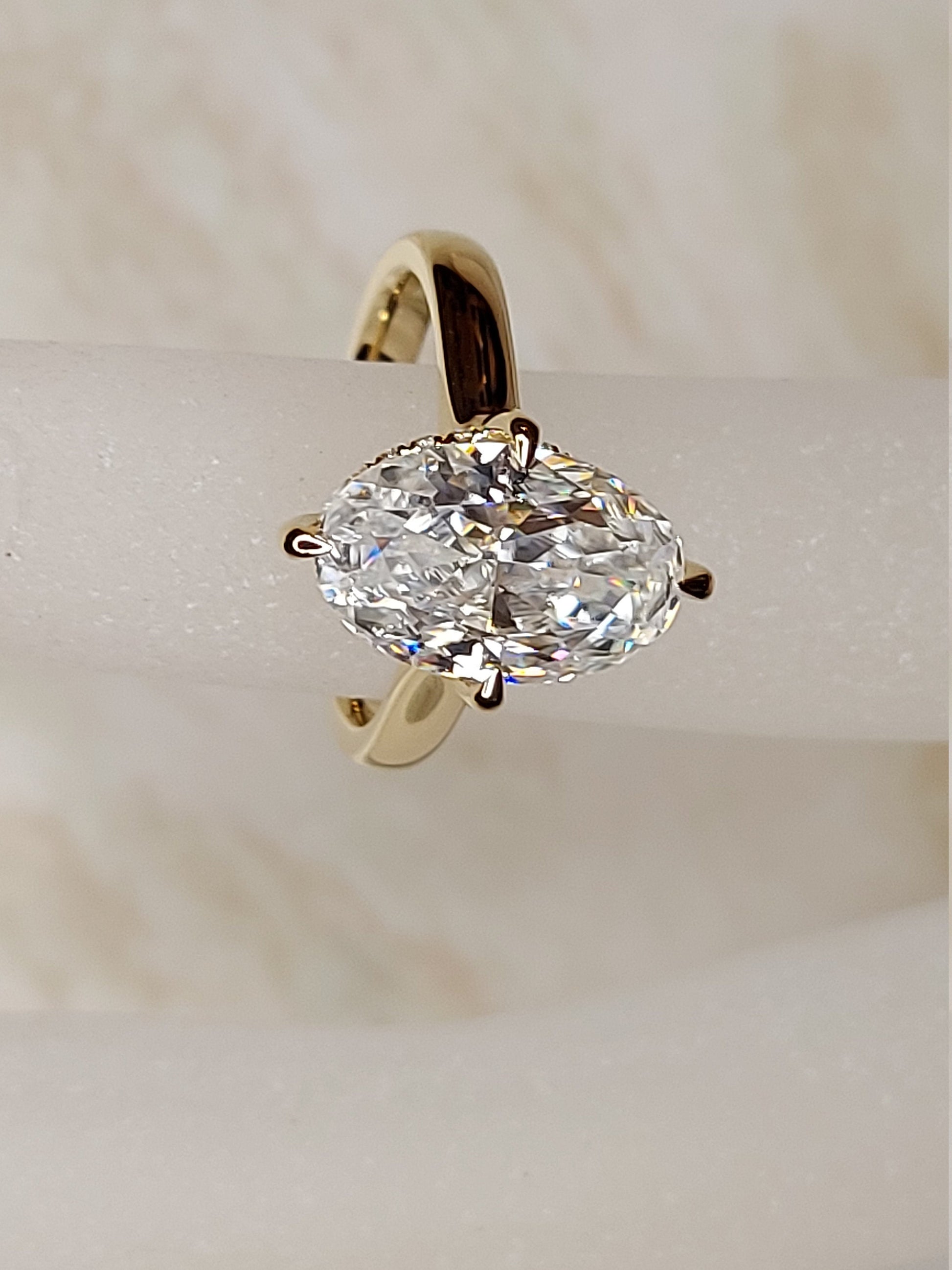 3.8 Ct Oval Diamond, Moissanite Hidden Halo Engagement Ring