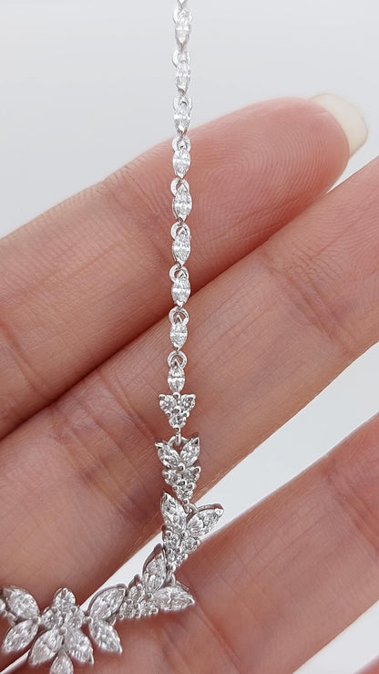 18K Massivgold-Halskette für die Hochzeit mit Cluster, echte Diamant-Marquise-Halskette, Diamantketten-Halskette als Jubiläumsgeschenk.