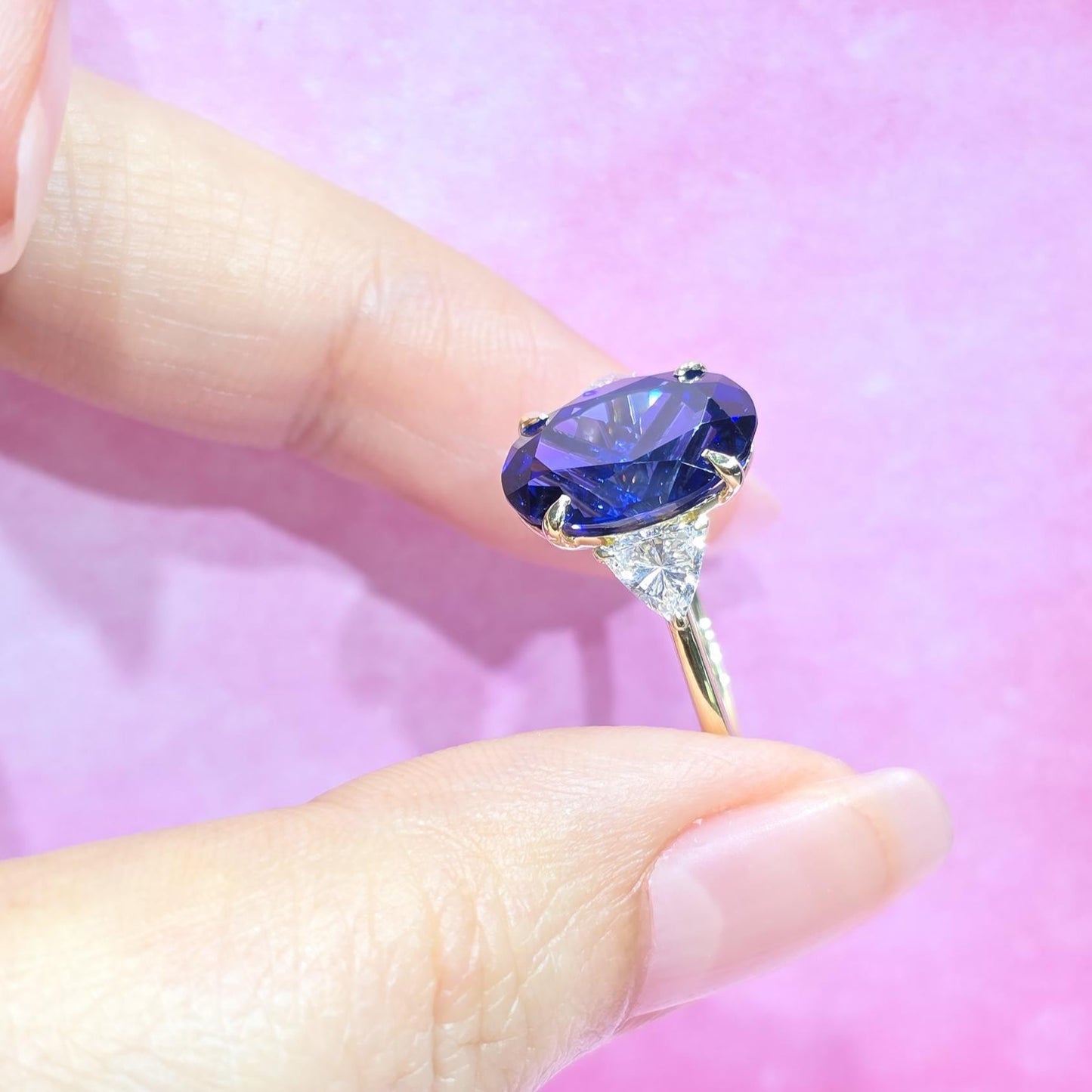 Oval Blue Diamond, Sapphire Hidden Halo Engagement Ring Oval cut 1Ct Natural Sapphire engagement ring in 935 Argentium Silver — custom handcrafted by Forever For Love