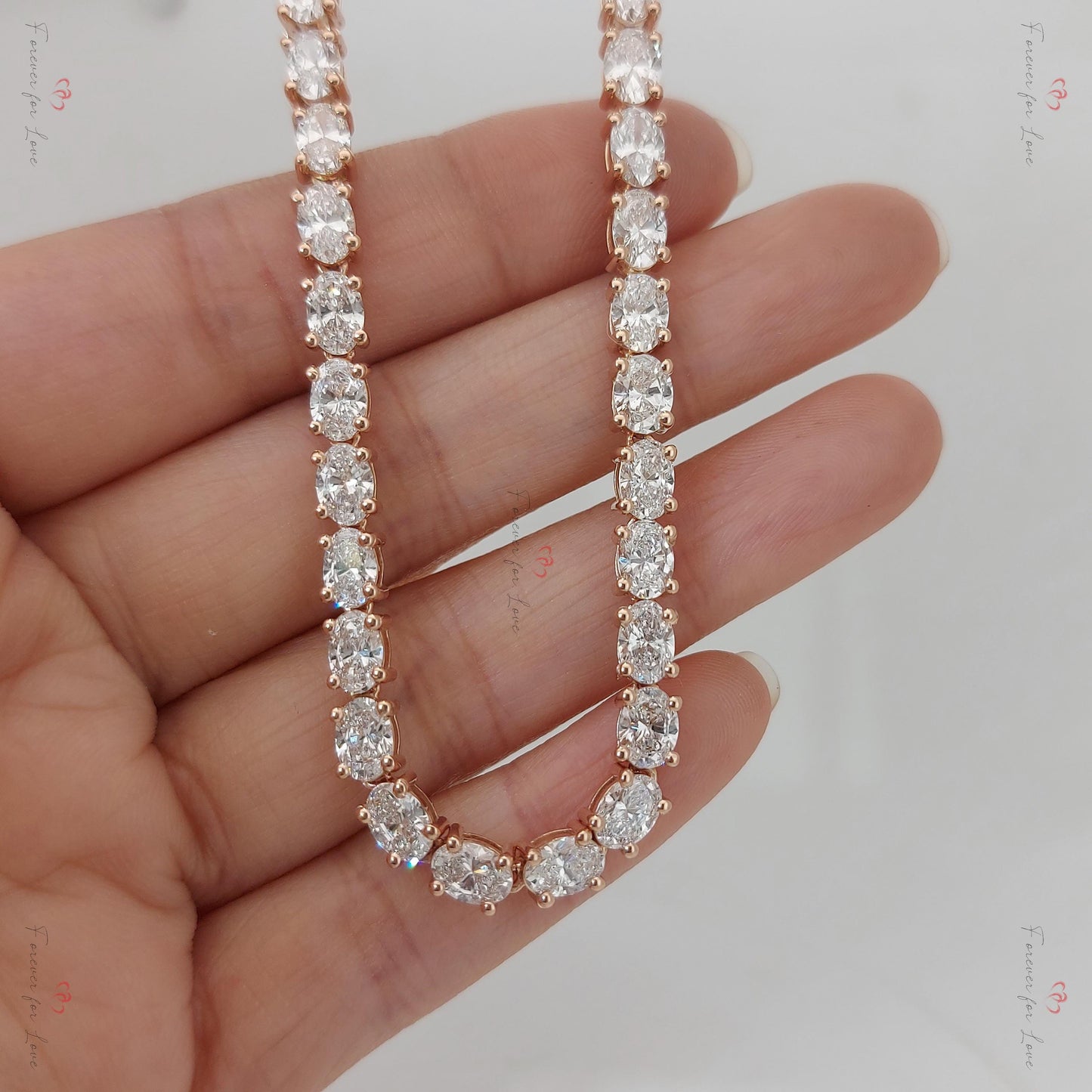 Collier tennis en diamants ovales, 18 pouces 32 carats, en or 14 carats, diamants de synthèse, magnifiques diamants blancs Moissanite engagement ring in Gold or Platinum — custom handcrafted by Forever For Love