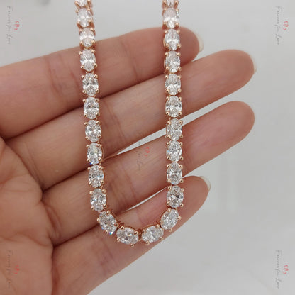 Collier tennis en diamants ovales, 18 pouces 32 carats, en or 14 carats, diamants de synthèse, magnifiques diamants blancs