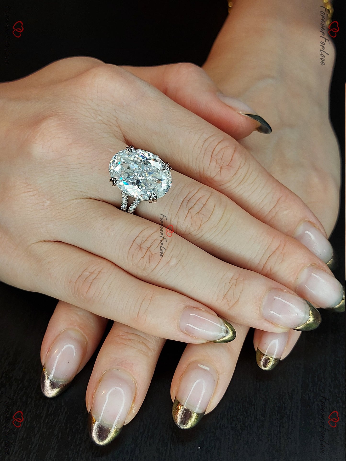 2.5 Ct Oval Moissanite Hidden Halo Engagement Ring Oval cut 1Ct Moissanite Brilliant Cut engagement ring in 935 Argentium Silver — custom handcrafted by Forever For Love