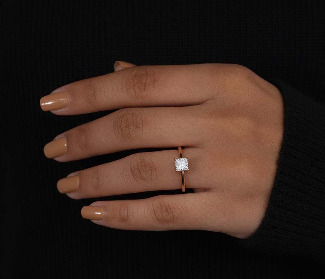2 Ct Princess Lab Diamond Engagement Ring Princess cut 1Ct Moissanite Brilliant Cut engagement ring in 935 Argentium Silver — custom handcrafted by Forever For Love