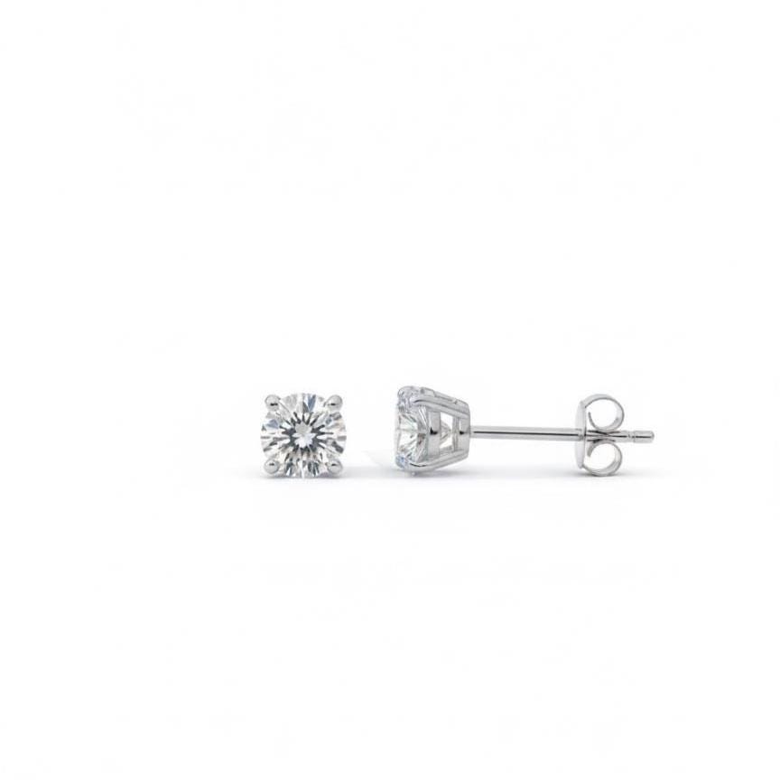3 Karat Gesamtgewicht D Farbe VVS2 Reinheit IGI-zertifizierte runde Ideal-Schliff Laborgezüchtete Diamant-Ohrstecker 14k Weißgold Körbchen Pushback Moissanite engagement ring in Gold or Platinum — custom handcrafted by Forever For Love
