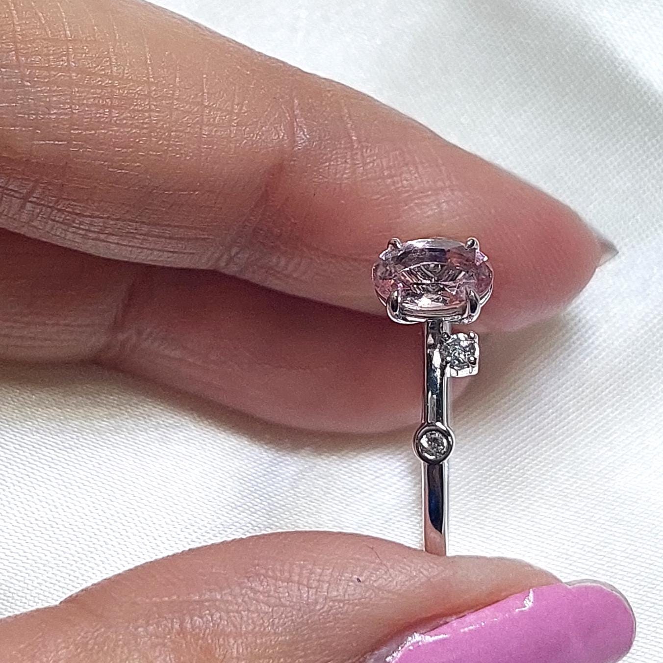 1 Ct Oval Natural Diamond, Morganite Engagement Ring