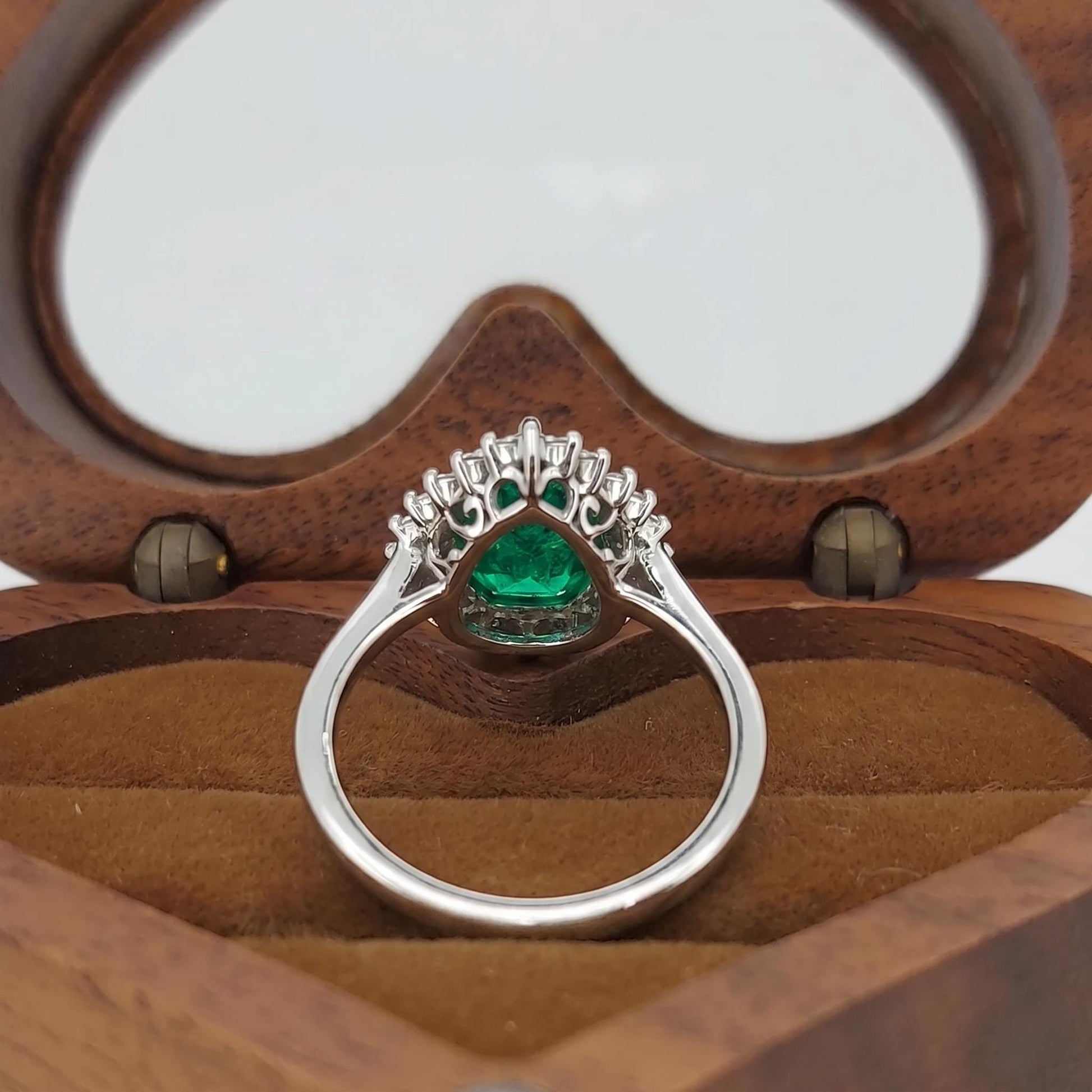 1.5 Ct Pear Natural Diamond, Emerald Halo Engagement Ring