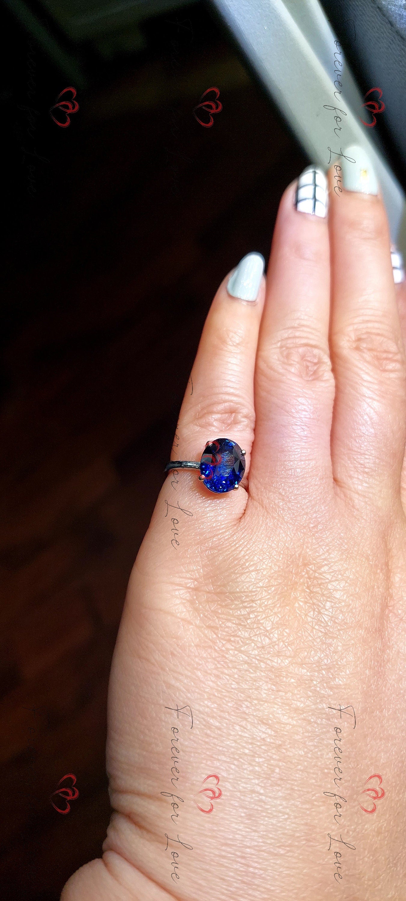 3.78 Ct Oval Blue Diamond, Sapphire Engagement Ring