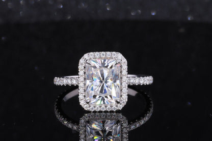 3 Ct Radiant Moissanite Halo Engagement Ring