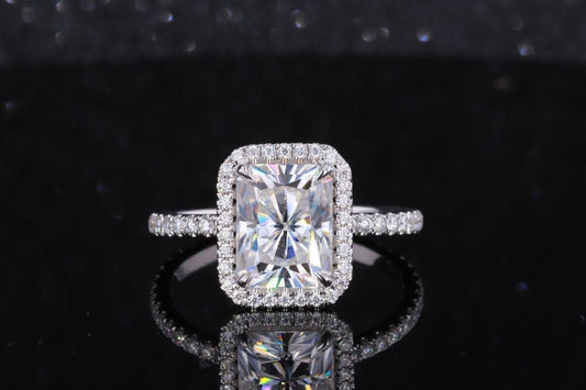 3 Ct Radiant Moissanite Halo Engagement Ring