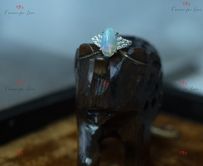 Oval Moissanite, Opal Engagement Ring