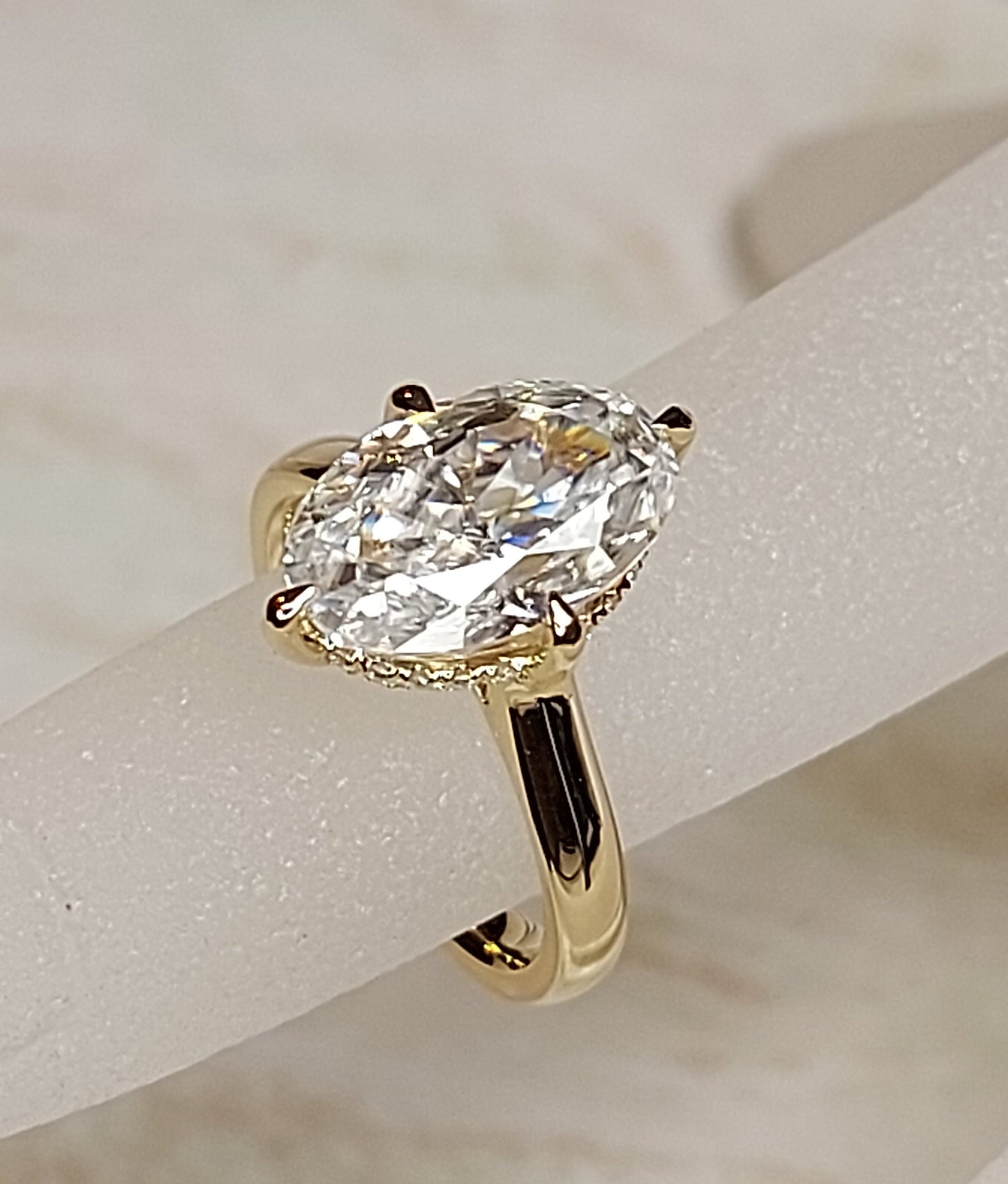 3.8 Ct Oval Moissanite Hidden Halo Engagement Ring Oval cut 1Ct Moissanite Brilliant Cut engagement ring in 935 Argentium Silver — custom handcrafted by Forever For Love