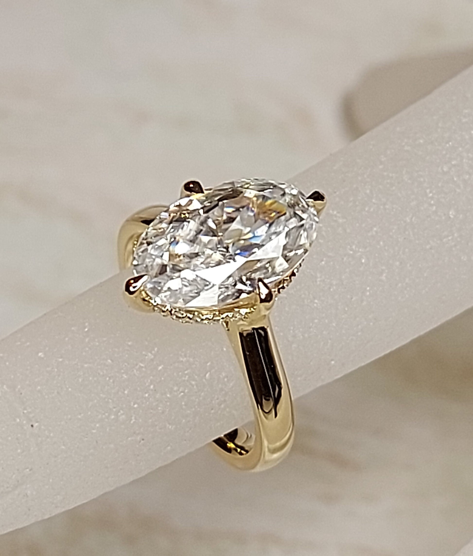 3.8 Ct Oval Diamond, Moissanite Hidden Halo Engagement Ring