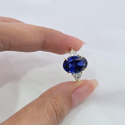 Oval Blue Diamond, Sapphire Hidden Halo Engagement Ring