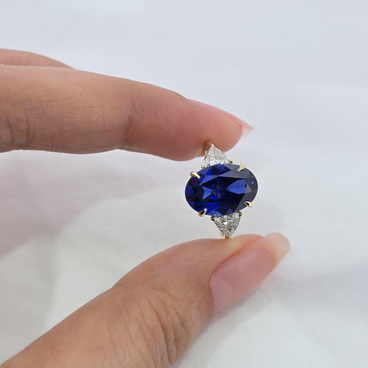 Oval Blue Diamond, Sapphire Hidden Halo Engagement Ring