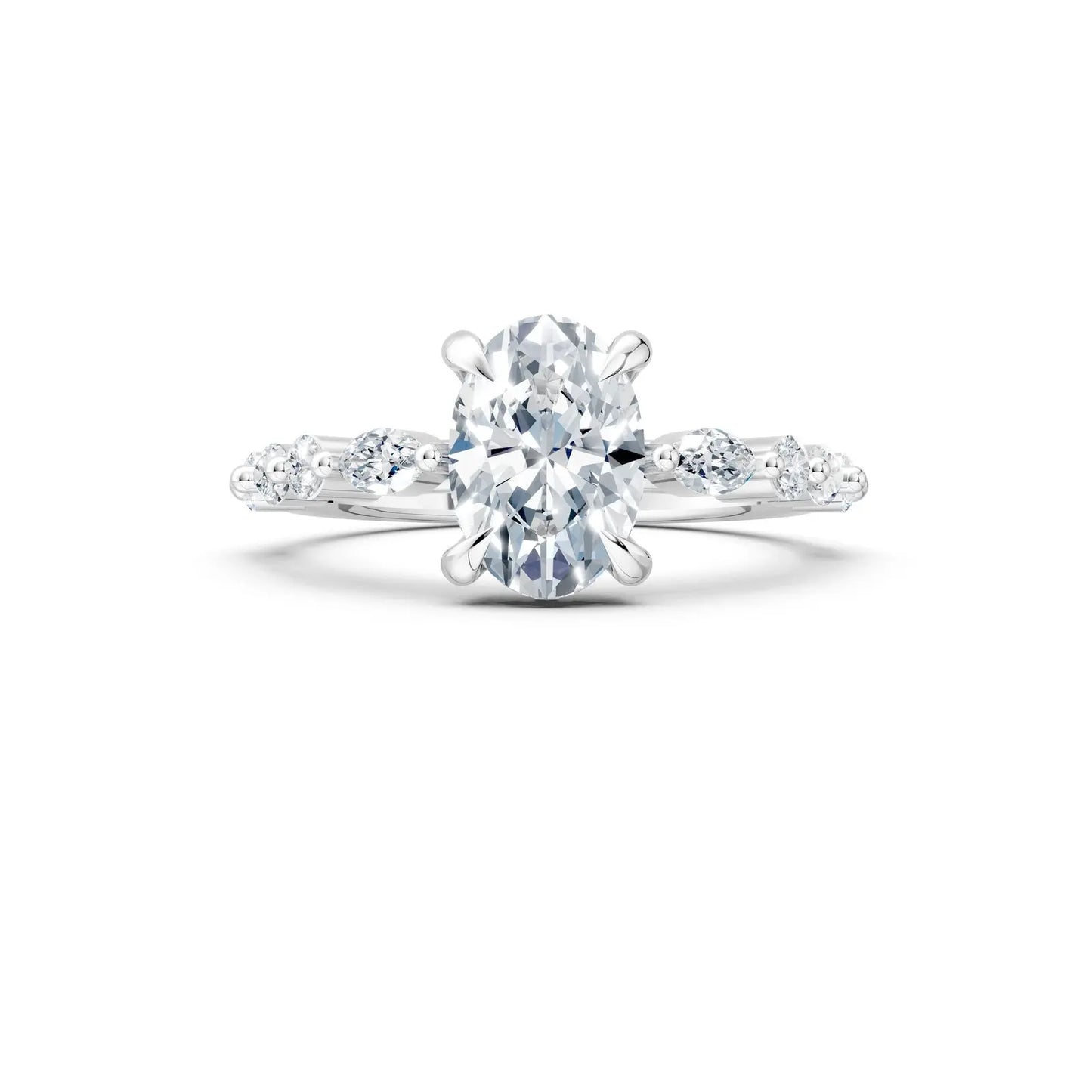 Oval Diamond Engagement Ring with Halo and Oval & Round Stone Band Forever For Love