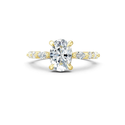 Oval Diamond Engagement Ring with Halo and Oval & Round Stone Band Forever For Love