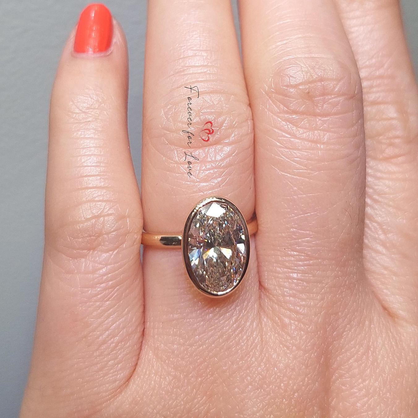 3 Ct Oval Lab Diamond Bezel Engagement Ring Oval cut 1Ct Moissanite Brilliant Cut engagement ring in 935 Argentium Silver — custom handcrafted by Forever For Love