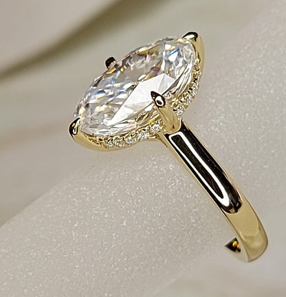 3.8 Ct Oval Diamond, Moissanite Hidden Halo Engagement Ring