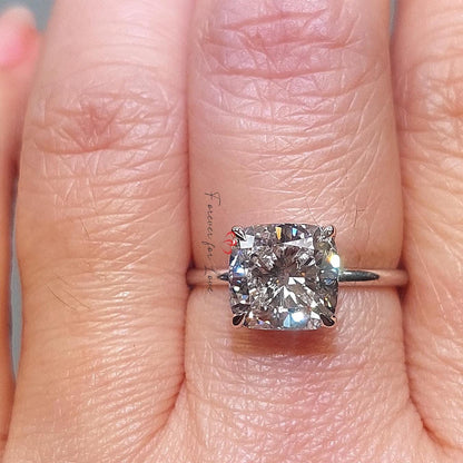 3 Ct IGI Certified Cushion Lab Diamond Hidden Halo Engagement Ring