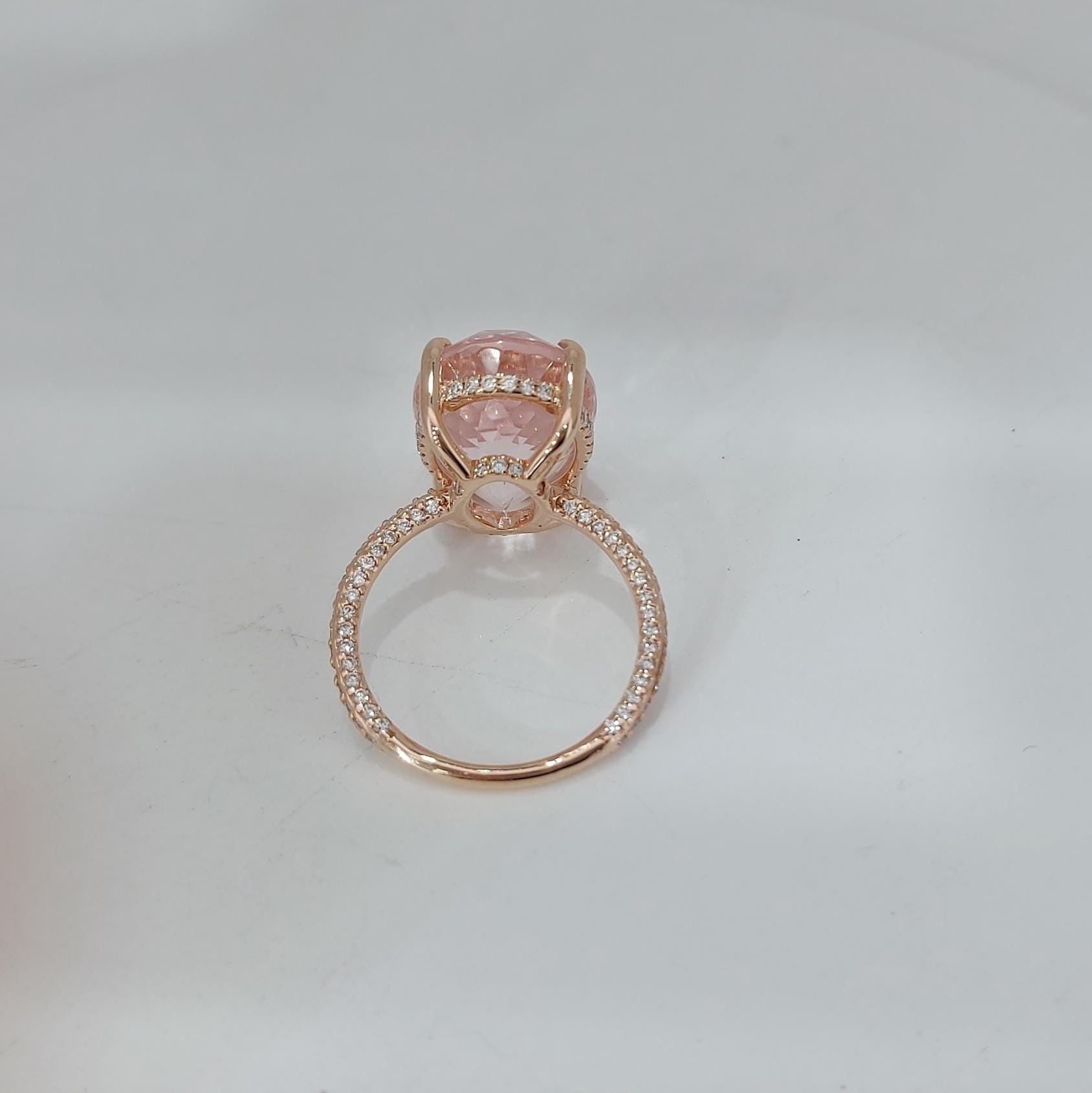 Oval Diamond, Morganite Hidden Halo Engagement Ring