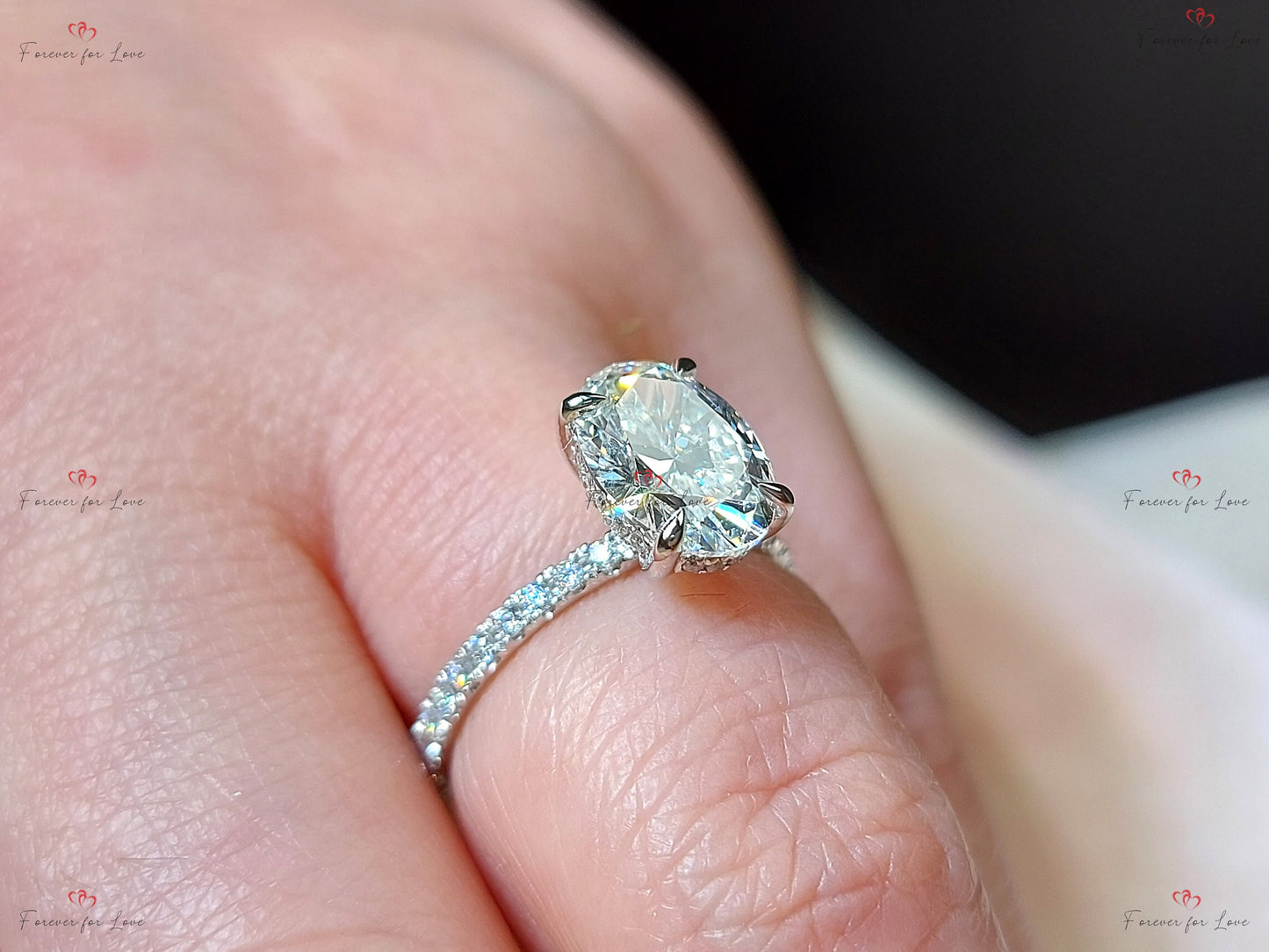2 Ct Oval Lab Diamond Engagement Ring with Accents Oval cut 1Ct Moissanite Brilliant Cut engagement ring in 935 Argentium Silver — custom handcrafted by Forever For Love