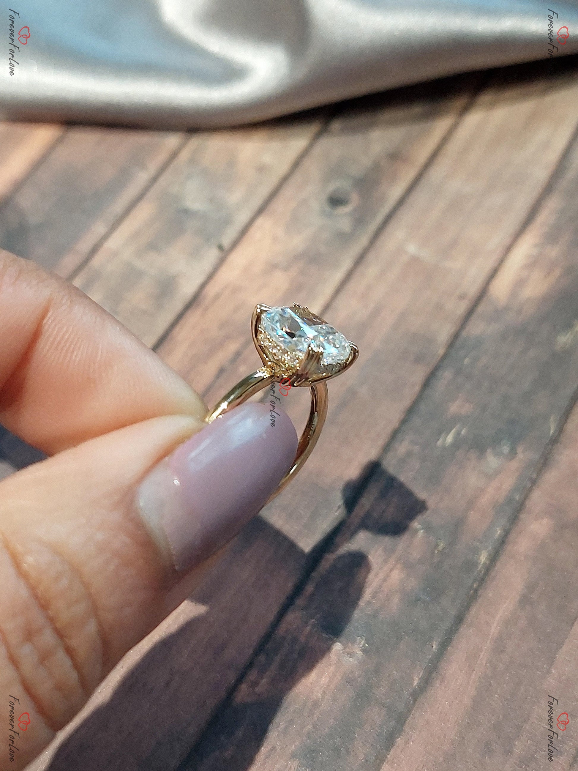Cushion Moissanite Hidden Halo Engagement Ring