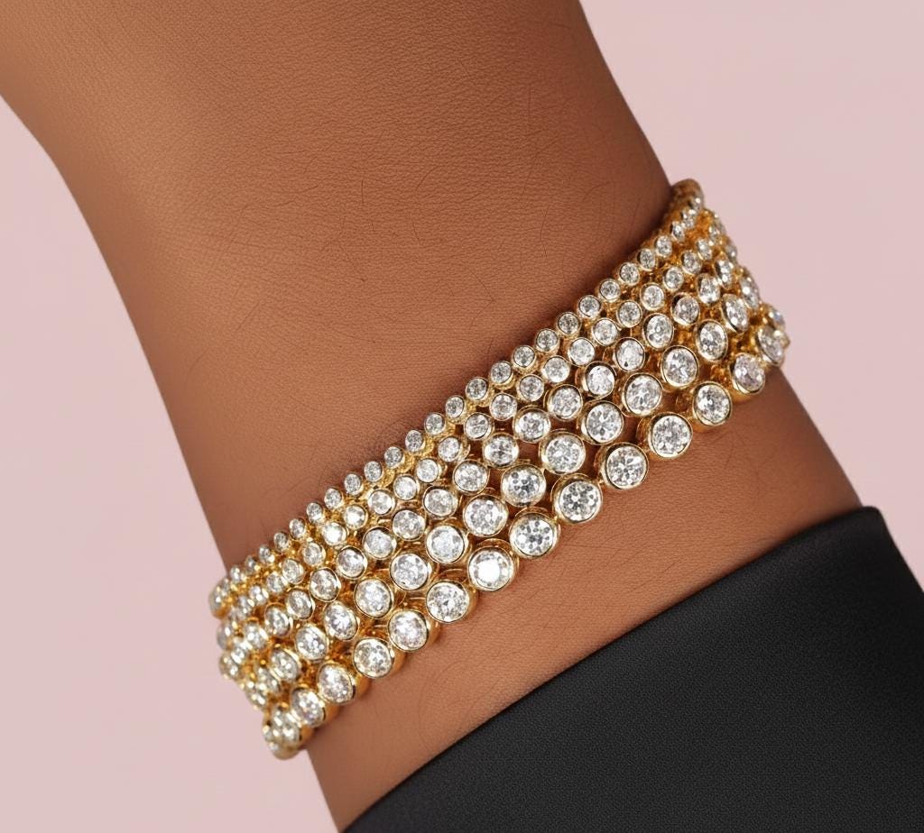 Lab grown Diamond Tennis Bracelet, Classic Diamond Bracelet, Bezel Set Diamond Tennis Bracelet, Solid Gold Lab Diamond Bracelet Moissanite engagement ring in Gold or Platinum — custom handcrafted by Forever For Love