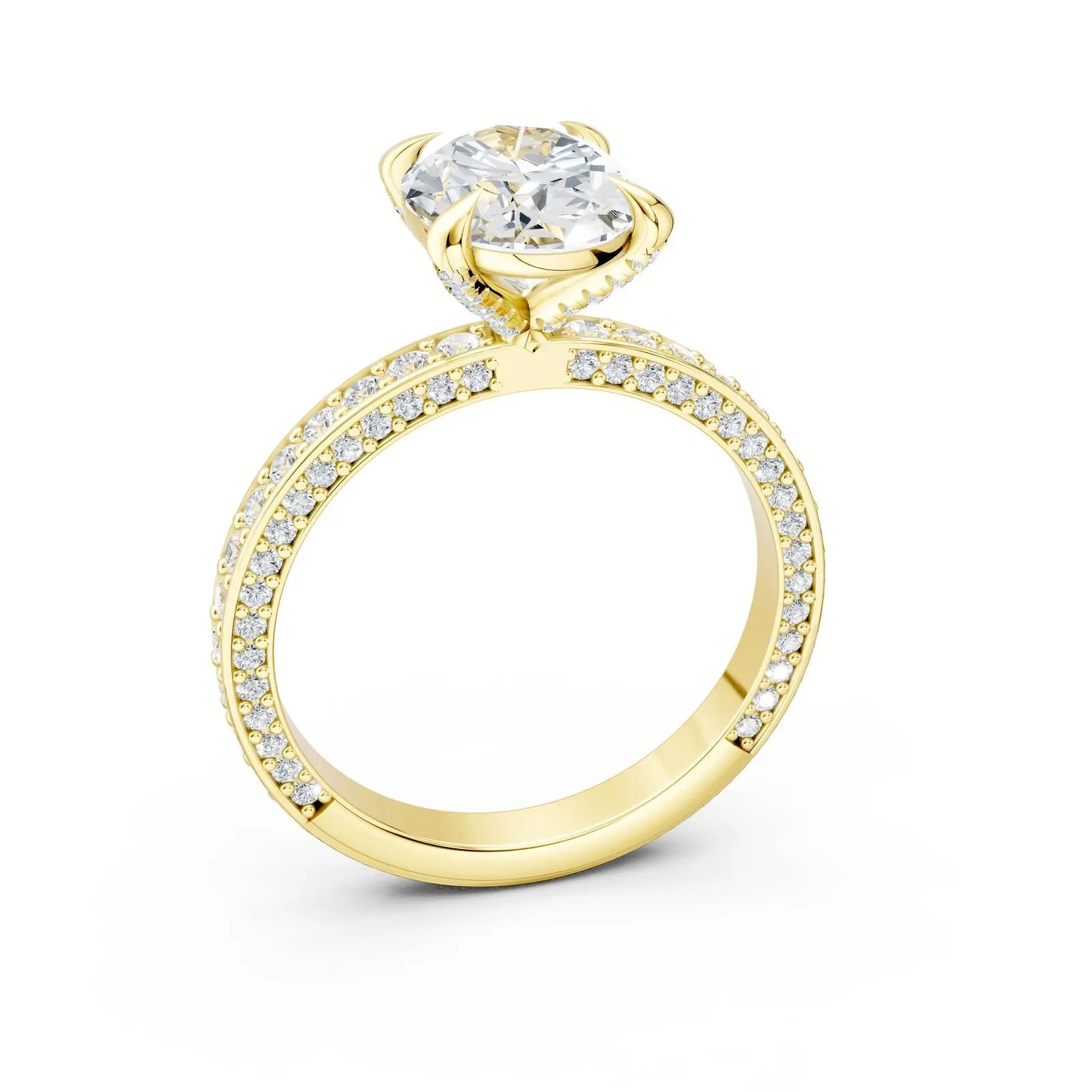 Oval Diamond Engagement Ring with Three-Row Pave Band and Hidden Halo Forever For Love