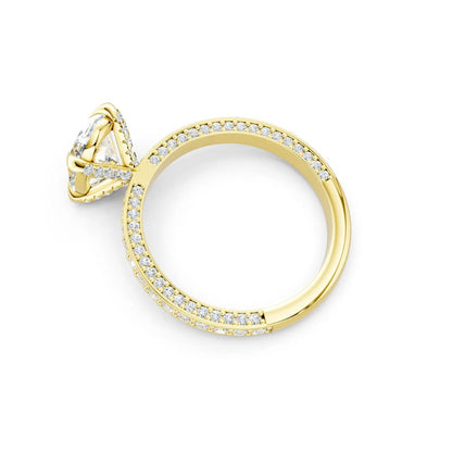 Oval Diamond Engagement Ring with Three-Row Pave Band and Hidden Halo Forever For Love