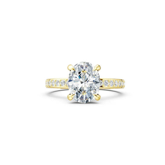 Oval Diamond Engagement Ring with Three-Row Pave Band and Hidden Halo Forever For Love
