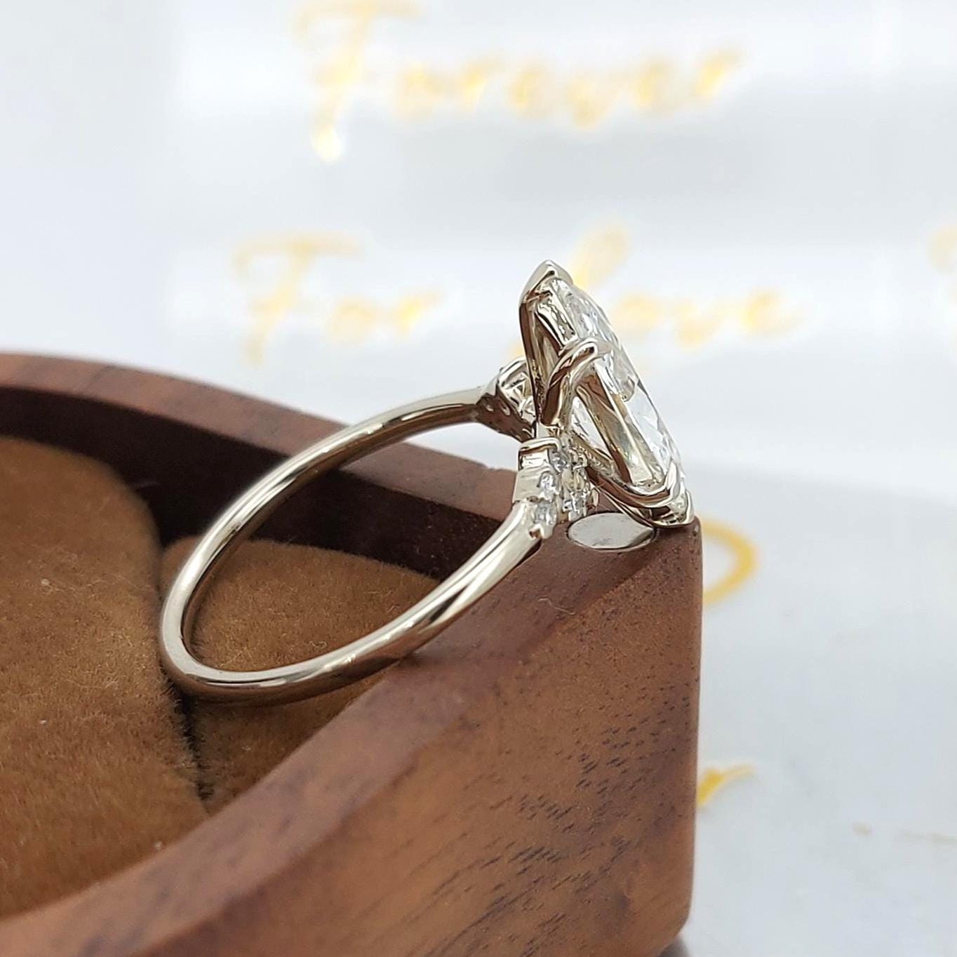 1.5 Ct IGI Certified Marquise Lab Diamond Vintage Engagement Ring Marquise cut 1Ct Moissanite Brilliant Cut engagement ring in 935 Argentium Silver — custom handcrafted by Forever For Love