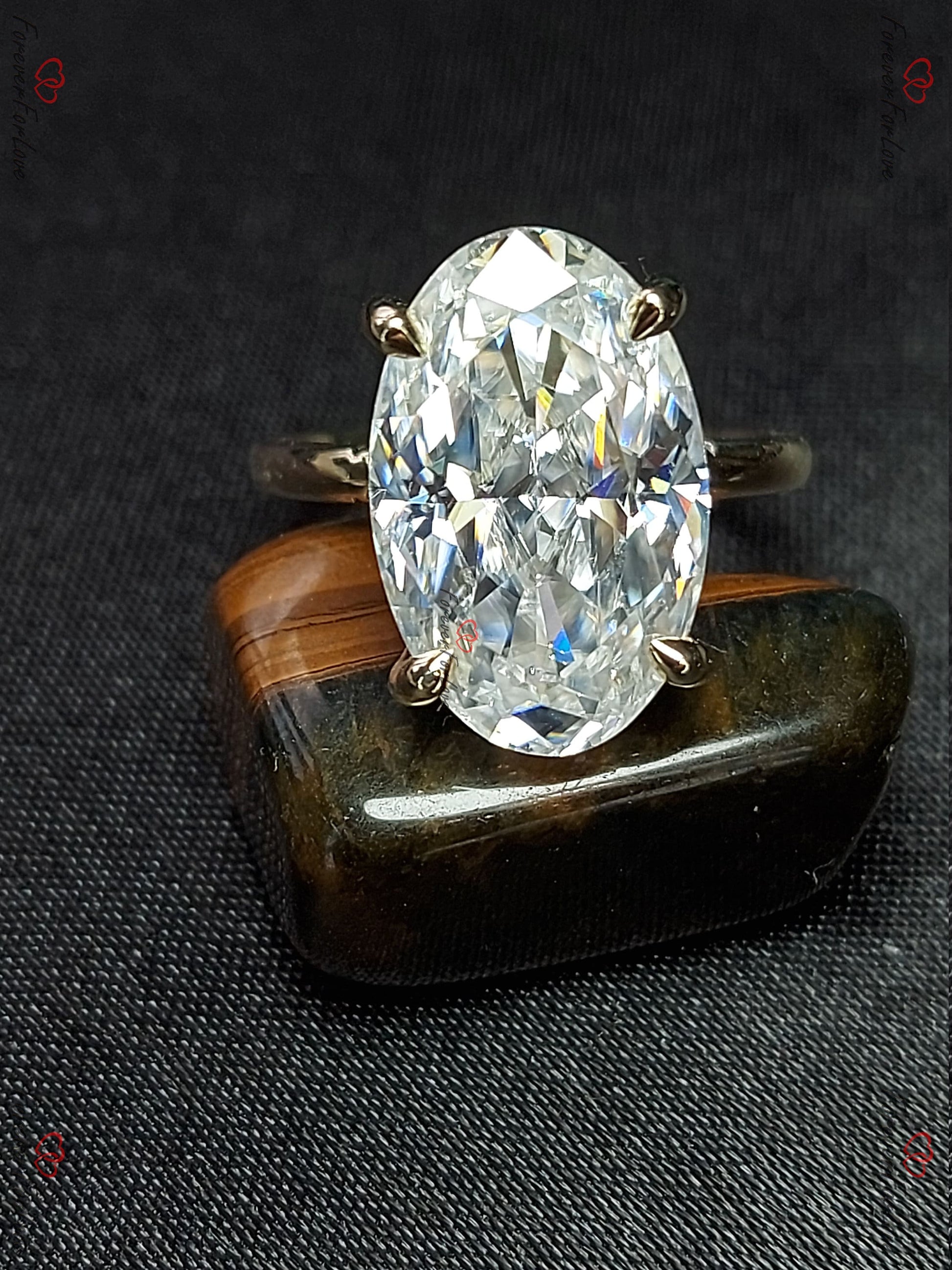7 Ct Oval Diamond, Moissanite Hidden Halo Engagement Ring