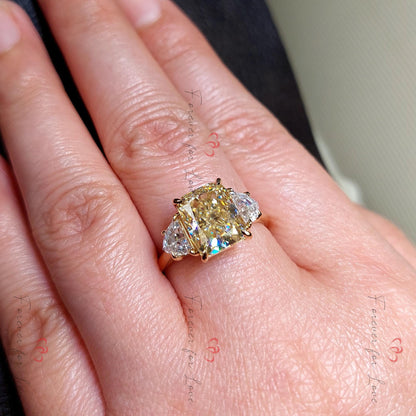 4 Ct Radiant Cut Canary Yellow Moissanite Engagement Ring, Solid Gold Promise Ring,Trillion Cut Diamond Ring, Anniversary Gift Ring for Her.