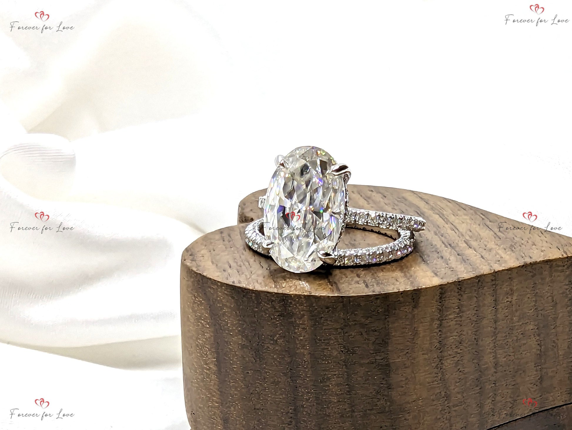 6 Ct Oval Diamond, Moissanite Hidden Halo Engagement Ring